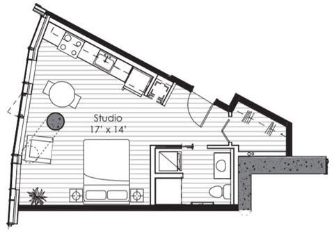Floor plan for studio, 1 bath, 474 sqft